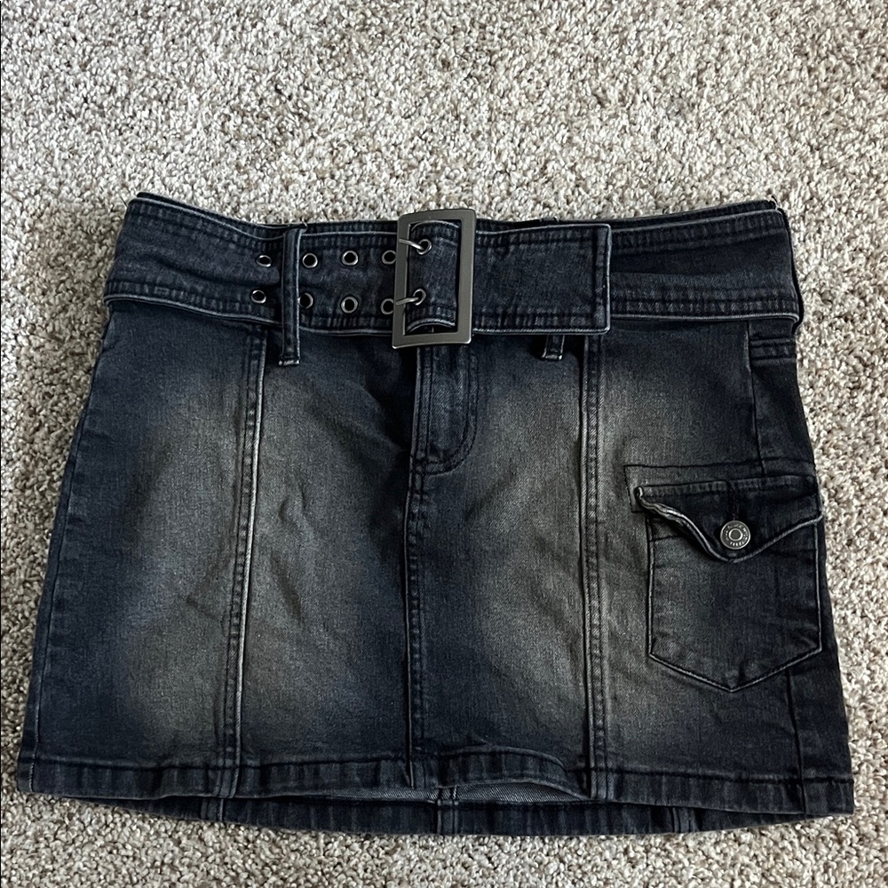 wild fable Black Washed Denim Mini Skirt with Belt
